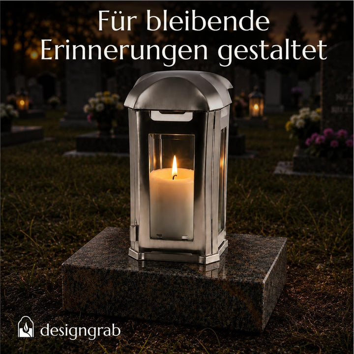 designgrab AEL5AGB1Gnei Grablampe Venezia aus Edelstahl, Silber, 13 x 13 x 24 cm