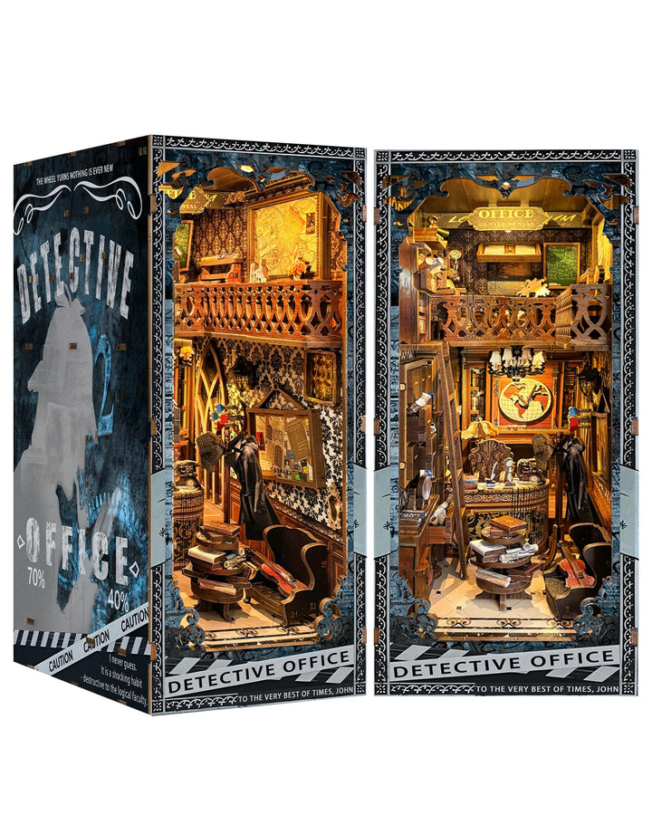 Quanquer Book Nook Kit-Detektivbüro Mit Staubschutzhülle Miniatur Puppenhaus Bücherregal 3D Holzpuzz
