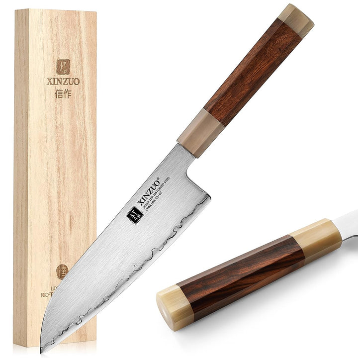 XINZUO 18.3cm Japanisches Santokumesser, Profi Küchenmesser Japanischer ZDP-189-Pulverstahl Chefmess