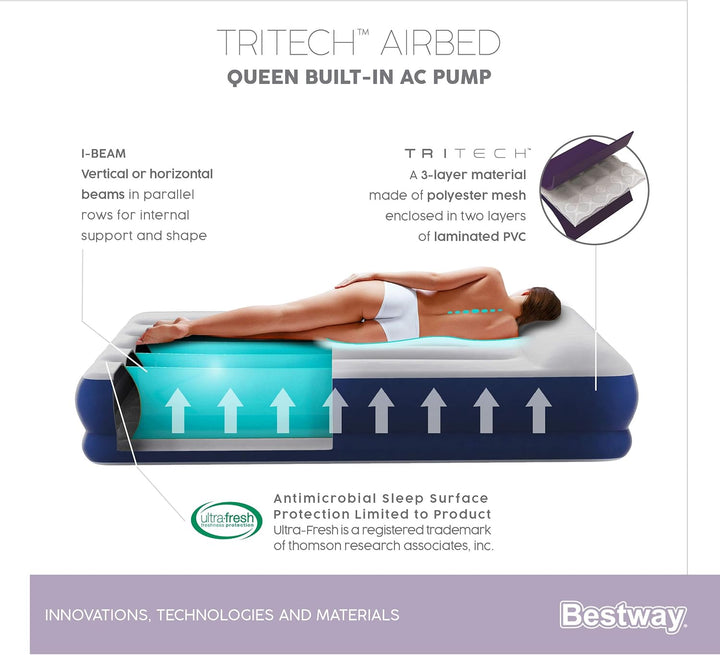Bestway Tritech™ Luftbett, 203 x 152 x 36 cm, Double, mit integrierter Elektropumpe