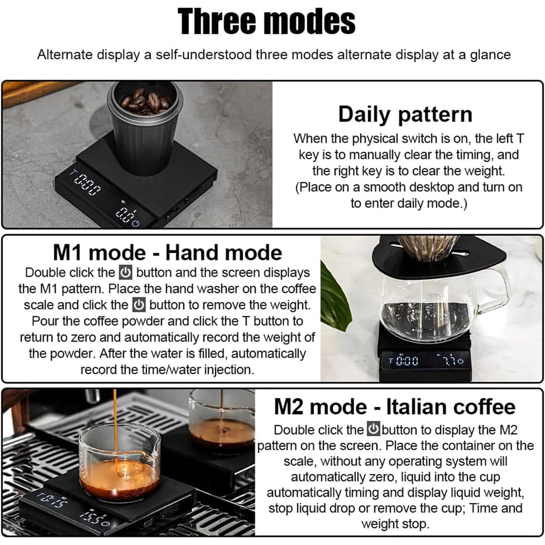 Mini Kaffeewaage mit Timer 2kg/0,1g für Espresso und Pour-Over Wiederaufladbare Espresso Waage mit L