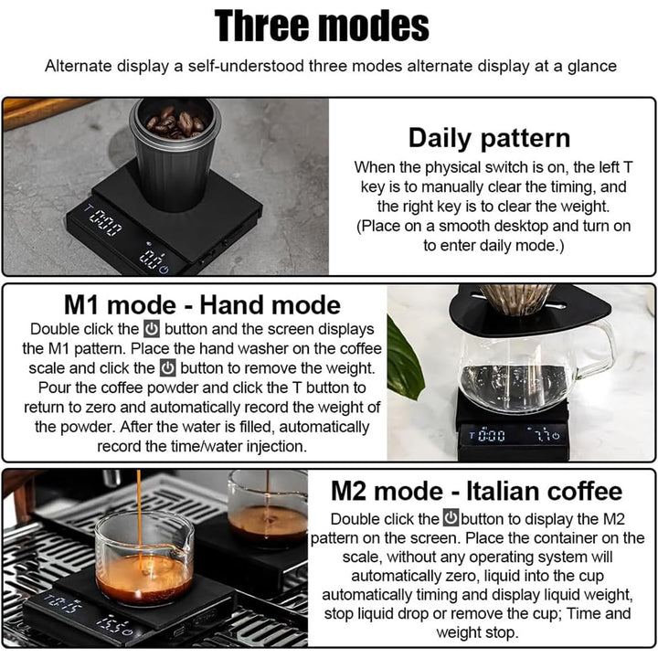 Mini Kaffeewaage mit Timer 2kg/0,1g für Espresso und Pour-Over Wiederaufladbare Espresso Waage mit L