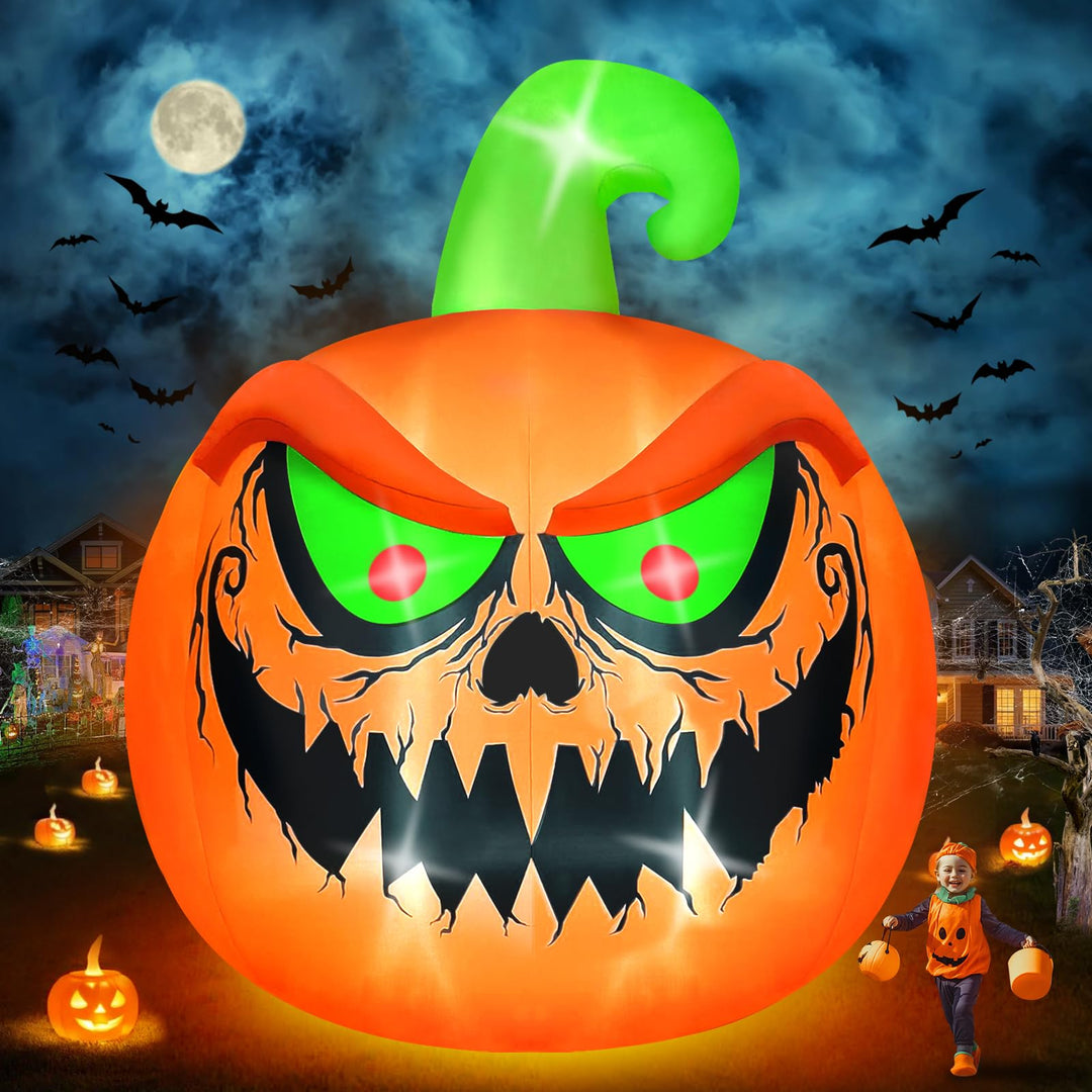 Kalolary 15Ft Halloween Aufblasbare Dekoration - Riesiger Kürbis Mit Grün-Roten Augen für Innen und