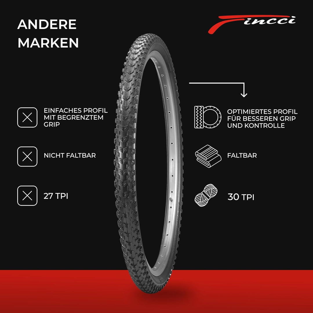 Fincci Paar 27,5 x 2.10 MTB Reifen Zoll 54-584 Fahrradmantel Faltbar Slick Reifen mit Schrader Schla
