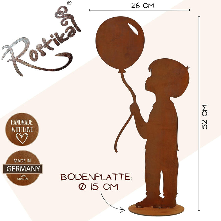 Rostikal Dekofigur Junge mit Luftballon 52 cm Vintage Gartendeko Figur Rost Deko Metall ohne Name Ju
