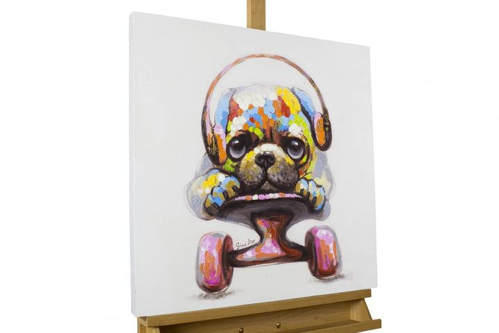 KunstLoft Leinwandbild | 100% HANDGEMALT | 60x60cm | Gemälde 'Longboard Love' | Hund | Bunt | Wandbi
