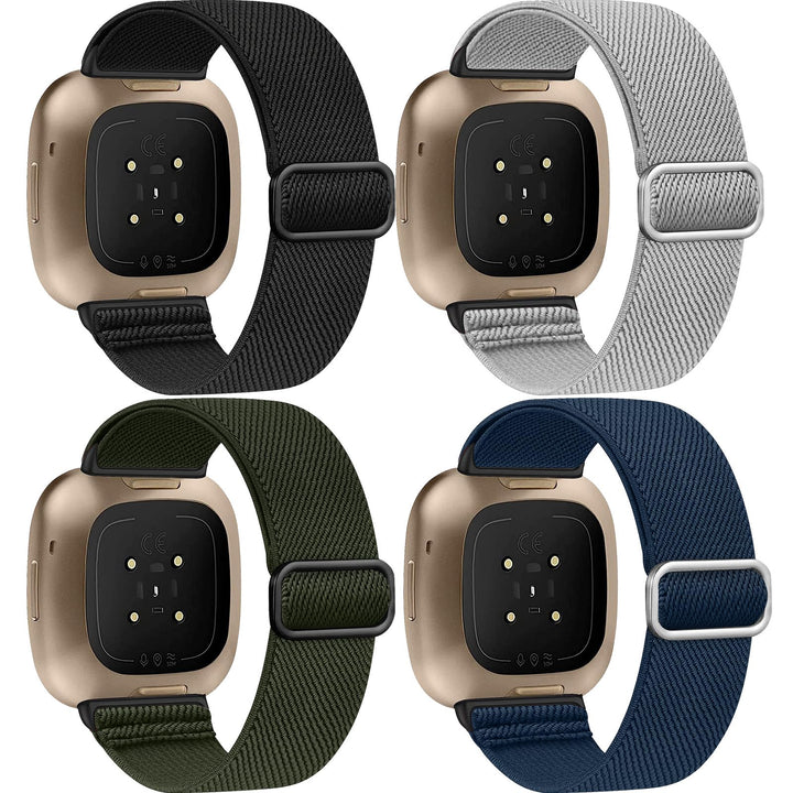 4 Stück Stretch Nylon Armbänder, Kompatibel mit Fitbit Versa 4/Fitbit Versa 3 Armbänder/Fitbit Sense