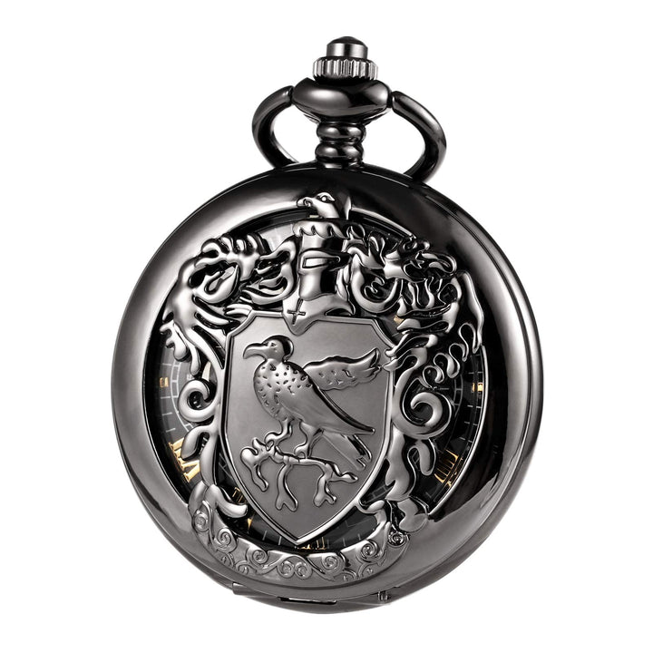 TREEWETO Unisex Taschenuhr Mechanisch Doppelter Abdeckung Vogelschild Skelett Steampunk Für Herren D