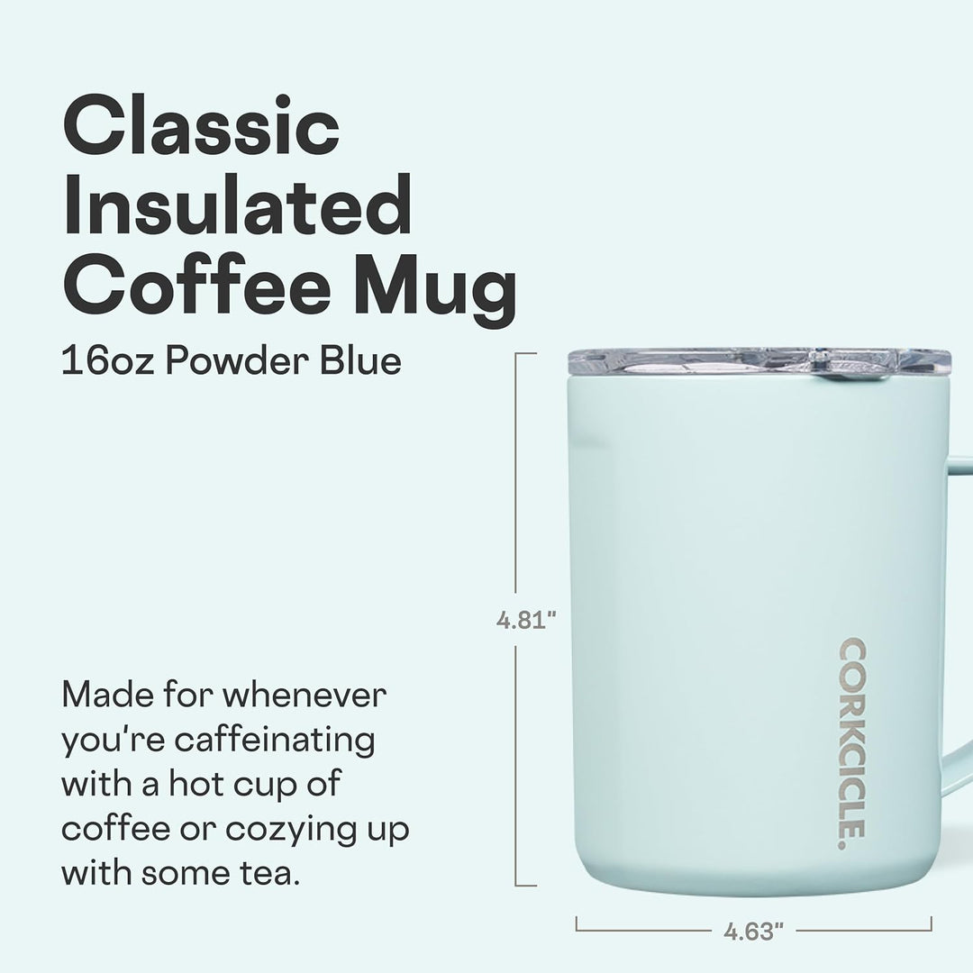 Corkcicle Dreifach isolierter Kaffeebecher mit Deckel, Edelstahl-Campingbecher mit Griff, heiss für