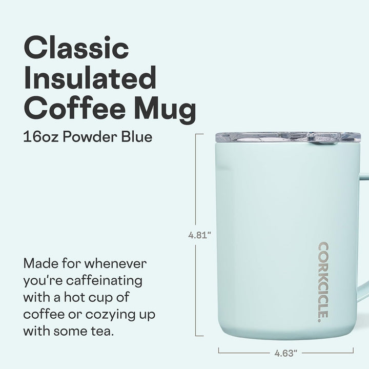 Corkcicle Dreifach isolierter Kaffeebecher mit Deckel, Edelstahl-Campingbecher mit Griff, heiss für