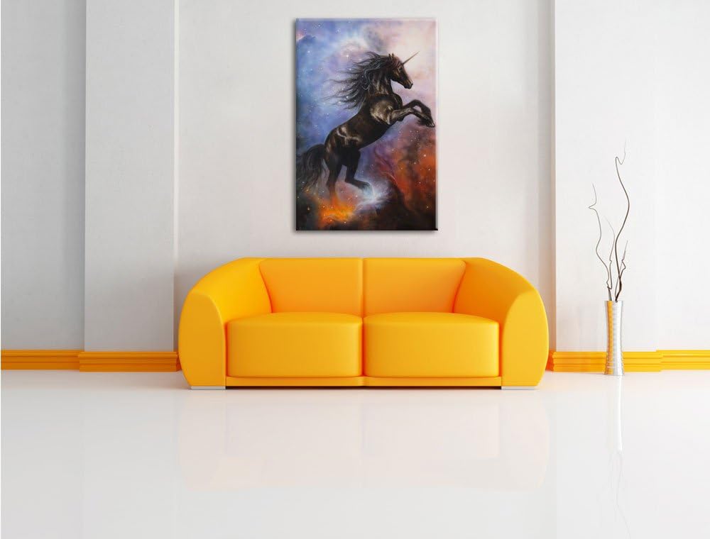 Pixxprint Traumhaftes schwarzes Einhorn, Format: 100x70 auf Leinwand, 100x70