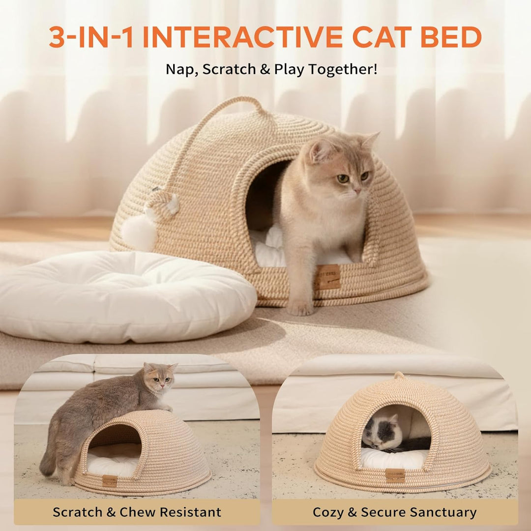 Cheerpals Katzenhöhle & Katzenbett Gross (53cm) – Formstabile Kuschelhöhle Katze aus Robustem Garnge