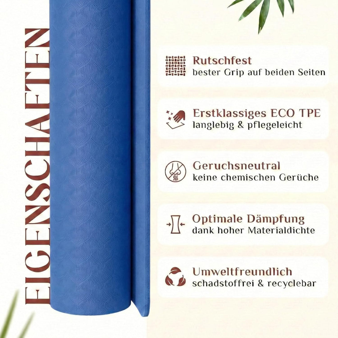 Premium Yoga-Matte aus hautfreundlichem ECO TPE-Material 185 x 60 x 0,6cm (gross) - Boho Style Gymna