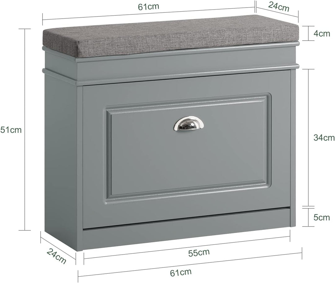 SoBuy Schuhbank mit Sitzkissen und Stauraum Schuhschrank mit Klappe, Schuhregal schmal platzsparende