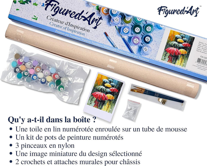 Figured'Art Malen Nach Zahlen Erwachsene Menschen mit Regenschirme - Paint by Numbers Basteln DIY Ba