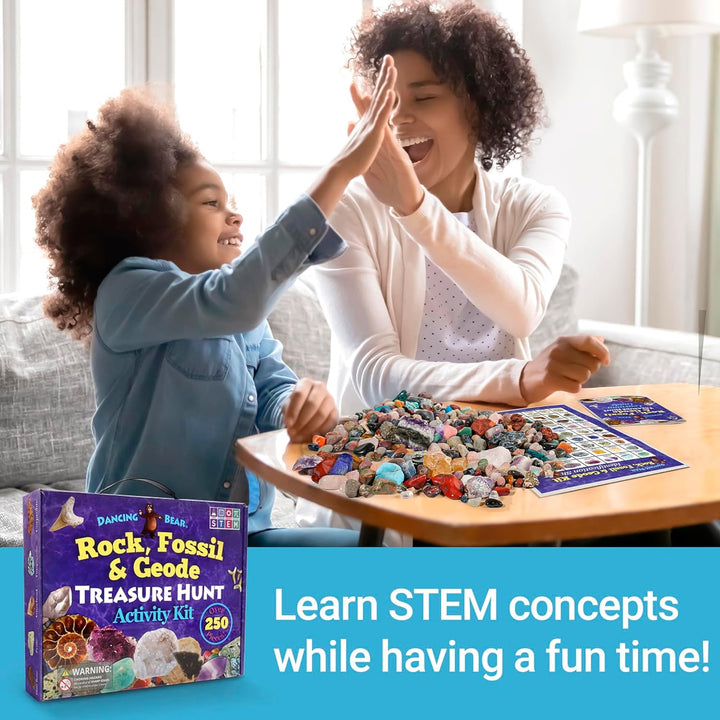 Dancing Bear's Rocks and Minerals Rock & Mineral Collection Kit mit 2 Easy Pause Geodes Activity Kit