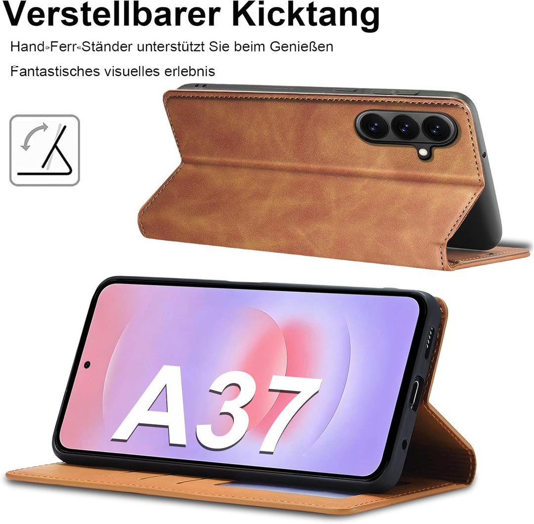 2026 Neu Handyhülle für Samsung Galaxy A37 Hülle Leder mit Schutzfolie [3 Kartenfächer] Klapphülle f