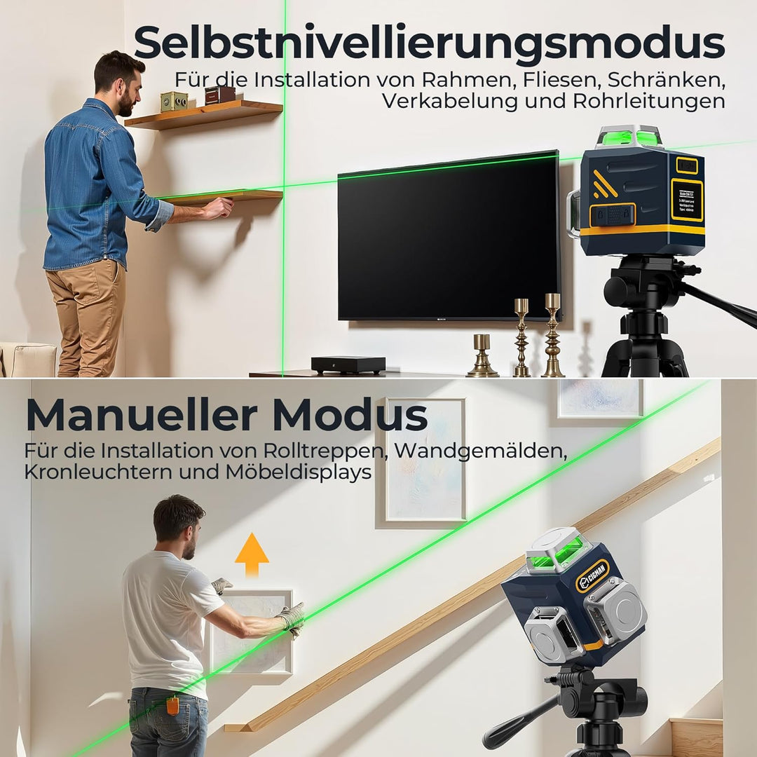 Kreuzlinienlaser, CIGMAN 3x360 Grad Grün Selbstnivellierend Laser Wasserwaage, Baulaser Kreuzlaser L