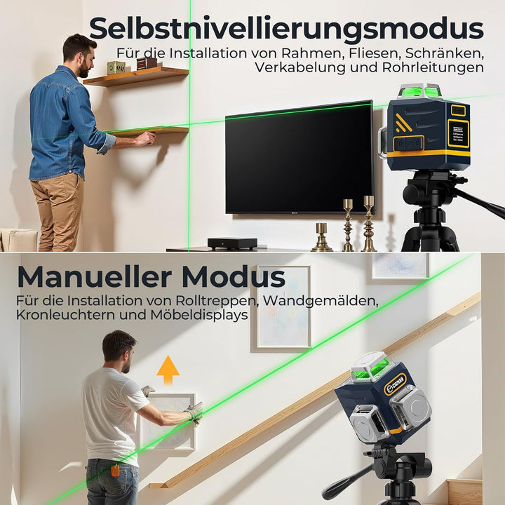 Kreuzlinienlaser, CIGMAN 3x360 Grad Grün Selbstnivellierend Laser Wasserwaage, Baulaser Kreuzlaser L