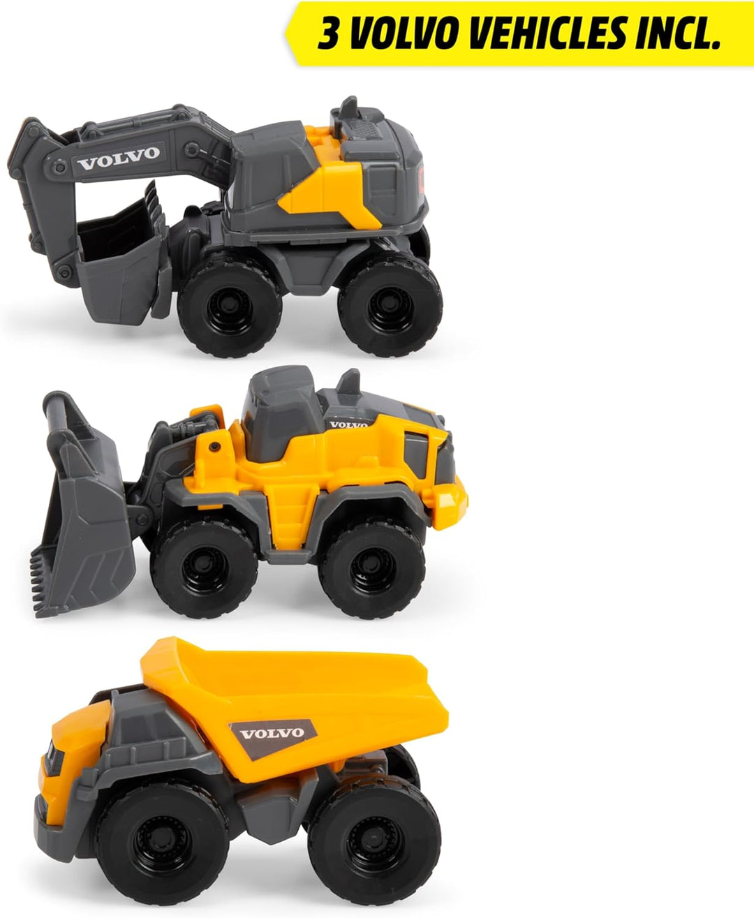 Dickie Toys - Micro Construction Auto-Station für Kinder ab 3 Jahre (25 cm) mit 3 Volvo Baustellenfa