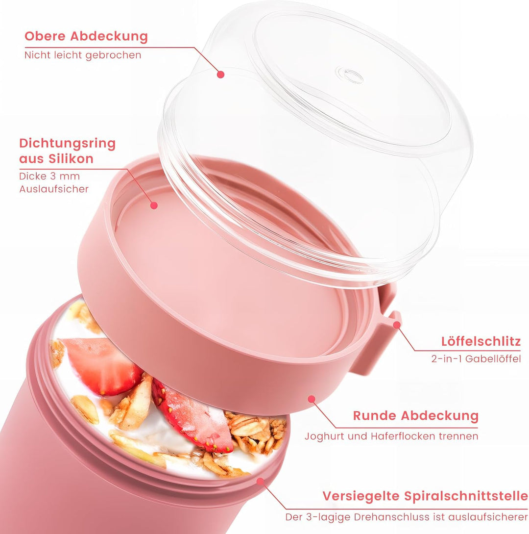 Bugucat Müslibecher to Go 2er Set, Joghurtbecher to Go 760ml+230ml mit Dressing Behälter Müsli to go