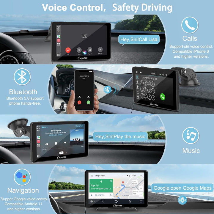 Carpuride C3 Wireless Apple Carplay & Android Auto Autoradio, Tragbares 7 Zoll HD Touchscreen Auto S