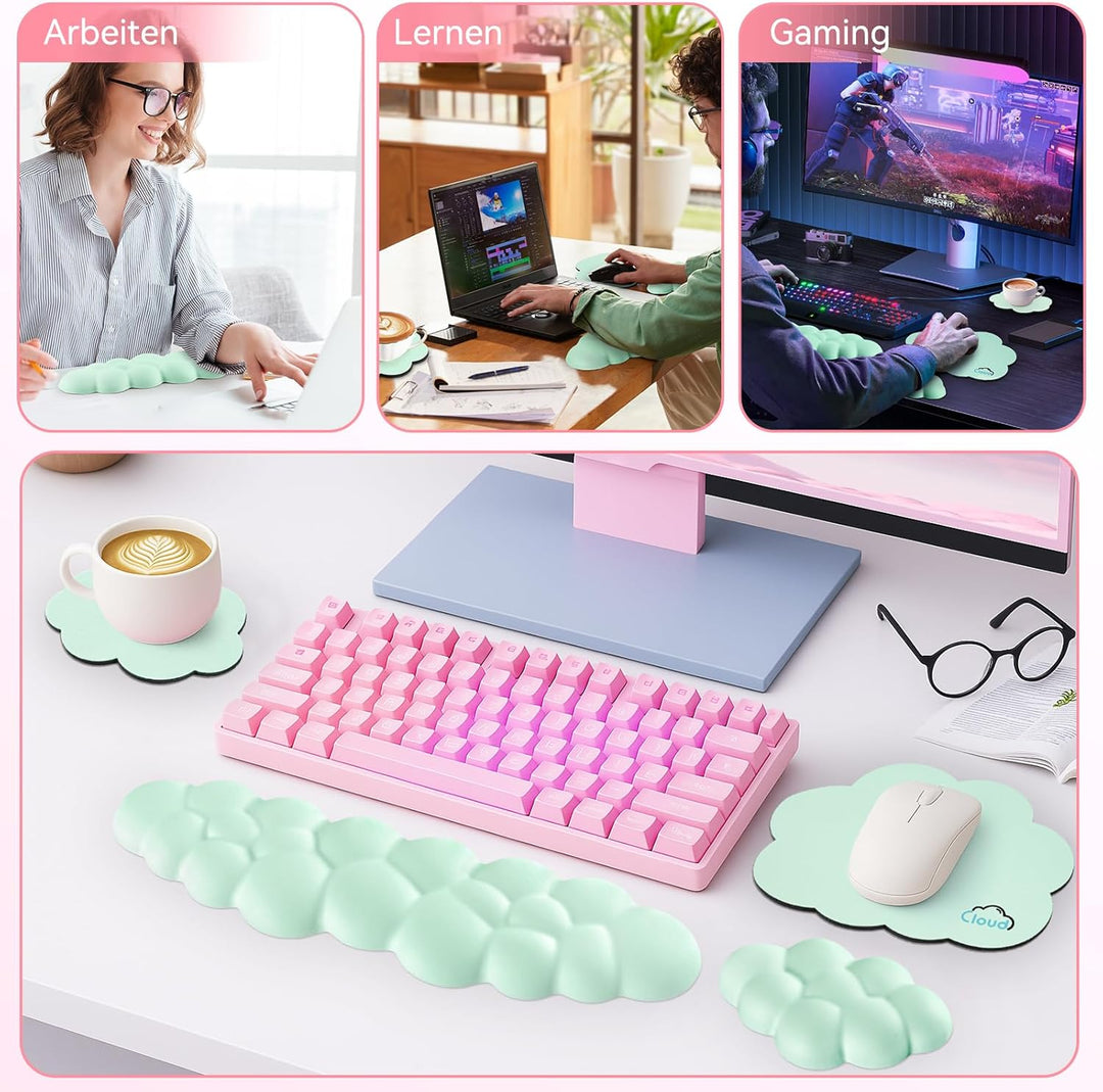 Sushret Memory‑Schaum Cloud Handballenauflage Tastatur‑Set, 4‑in‑1: Ergonomische Tastatur Handballen