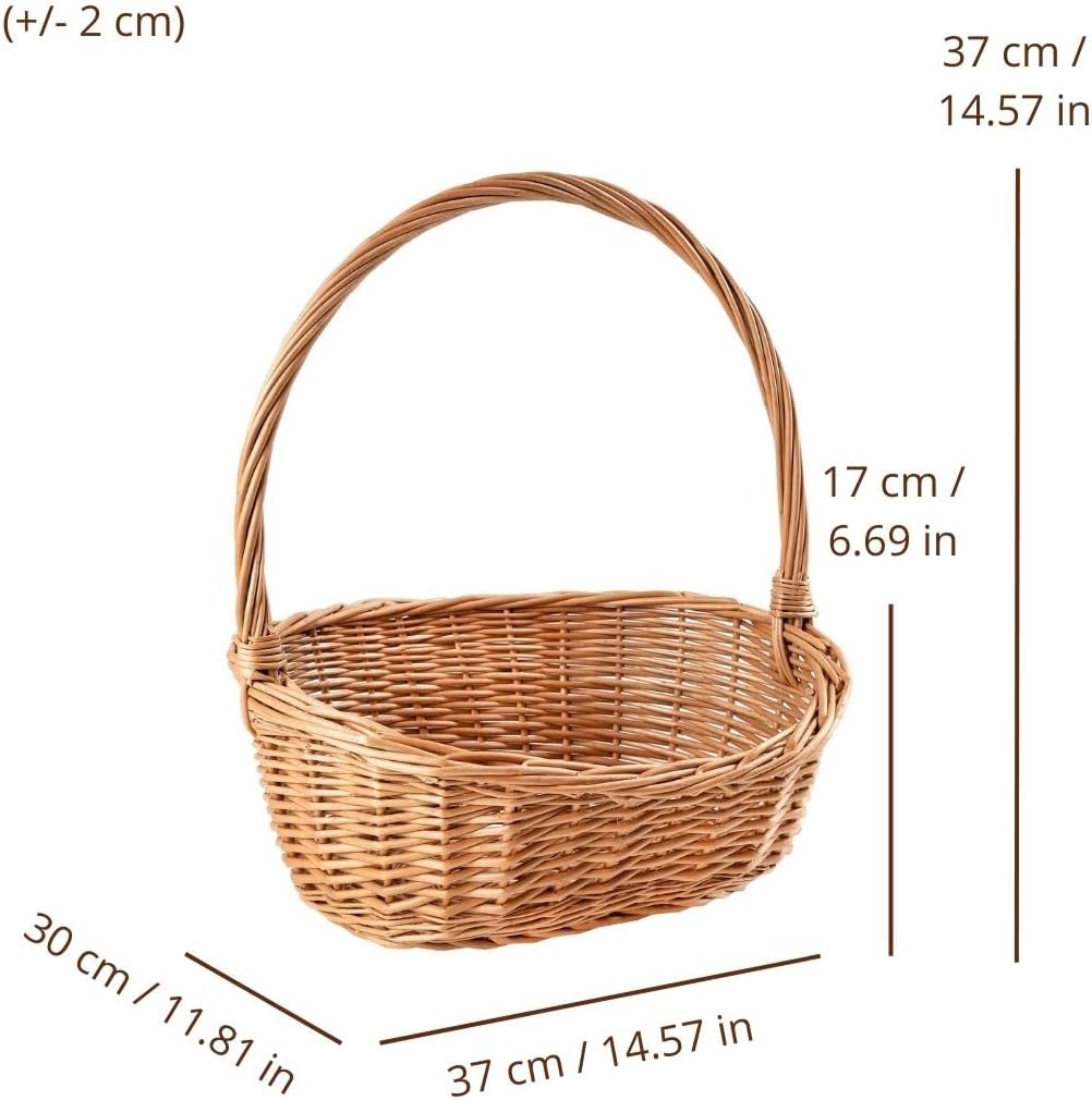 Creative Home Naturlig Oval Einkaufskorb Weidenkorb Schrägem mit Henkel | 37 x 30 x 37 cm (+/- 1cm)