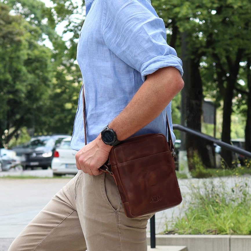 VS SID & VAIN kleine Umhängetasche echt Leder - Messenger bag DUBLIN - Schultertasche mit Schultergu