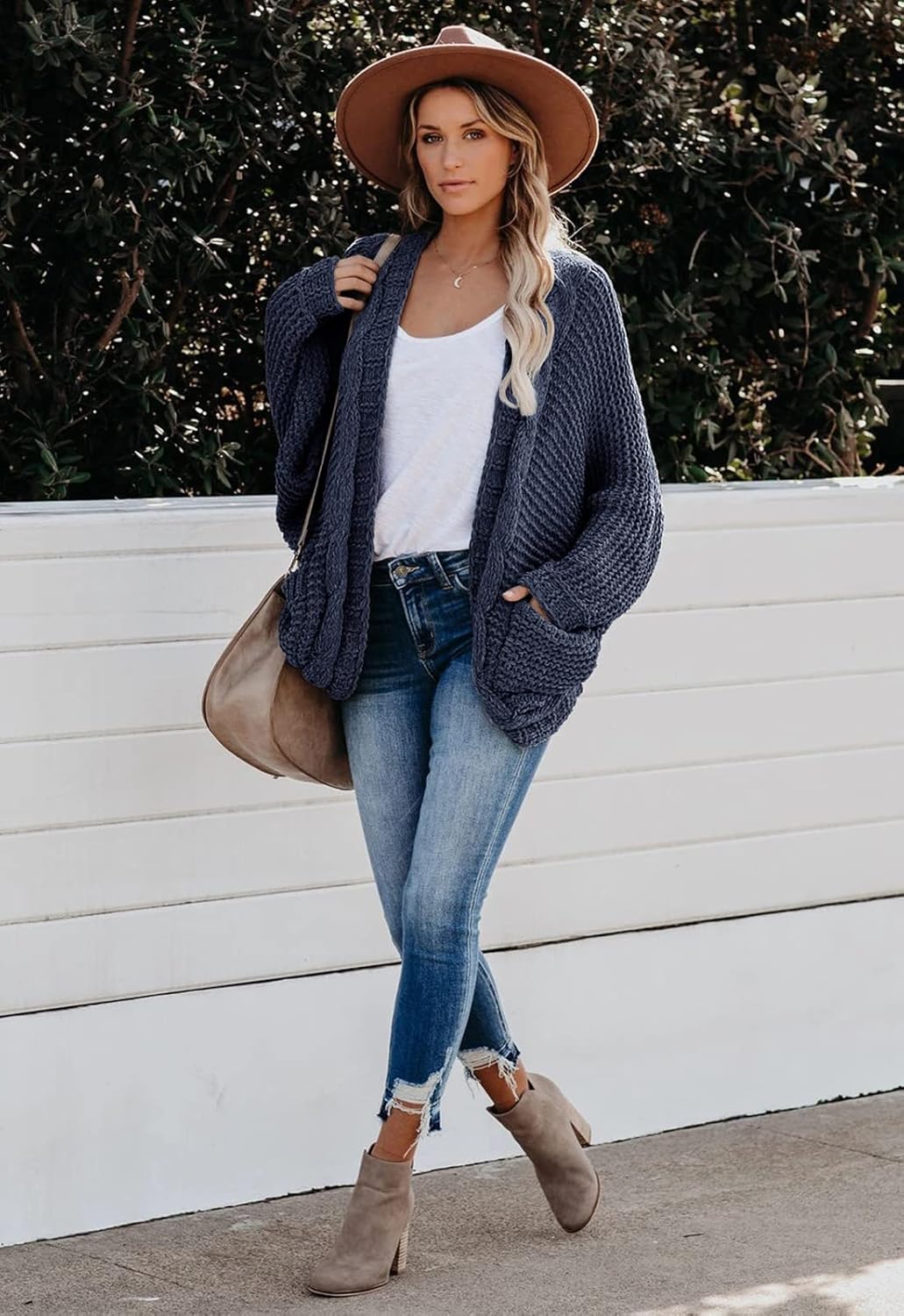 JayscreateEU Strickjacke Damen Cardigan Lange Open Front Sweater mit Tasche Grobstrickjacke Langarm