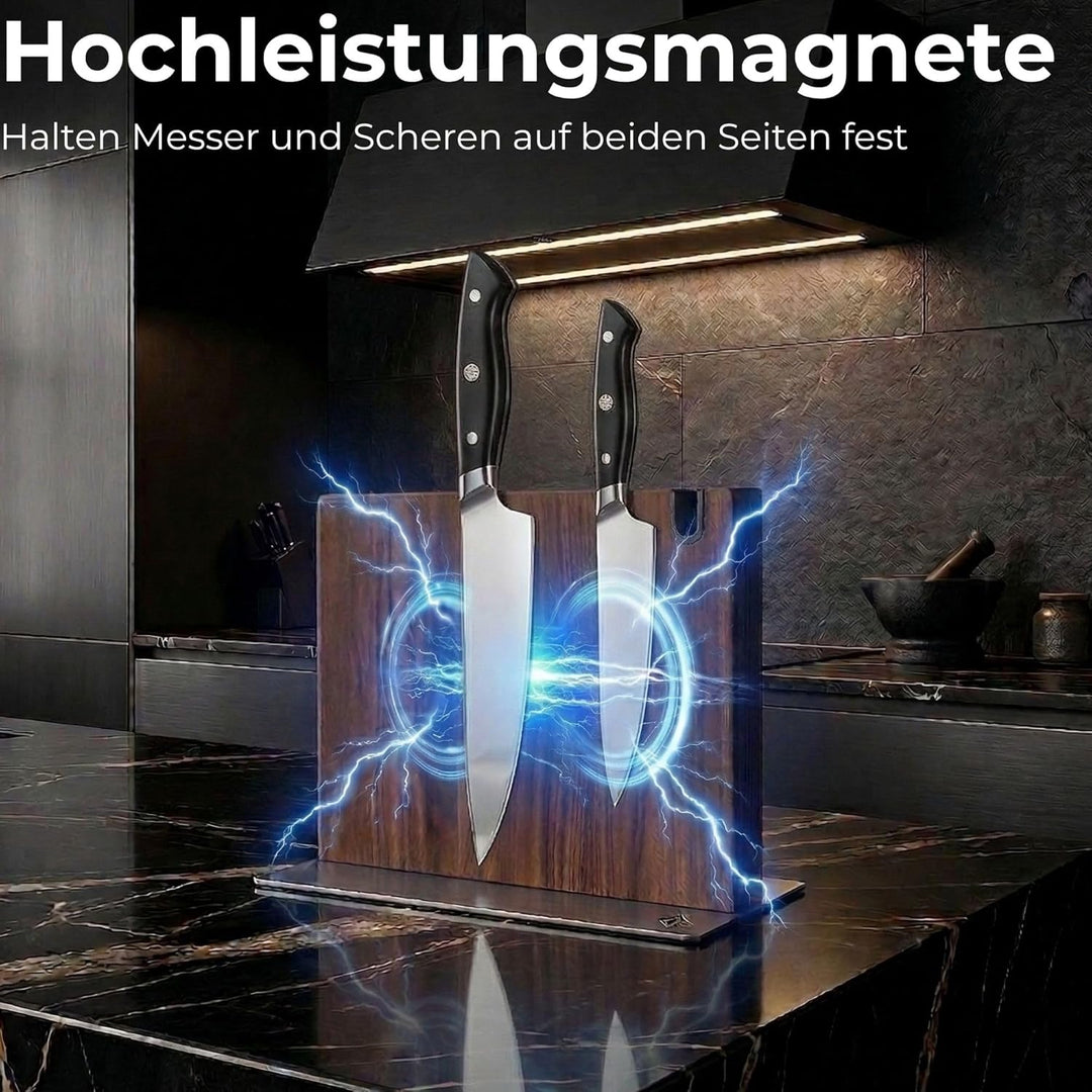 Magnetischer messerblock XL aus Holz mit Messerschärfer. Universal Messerhalter magnetisch ohne Mess