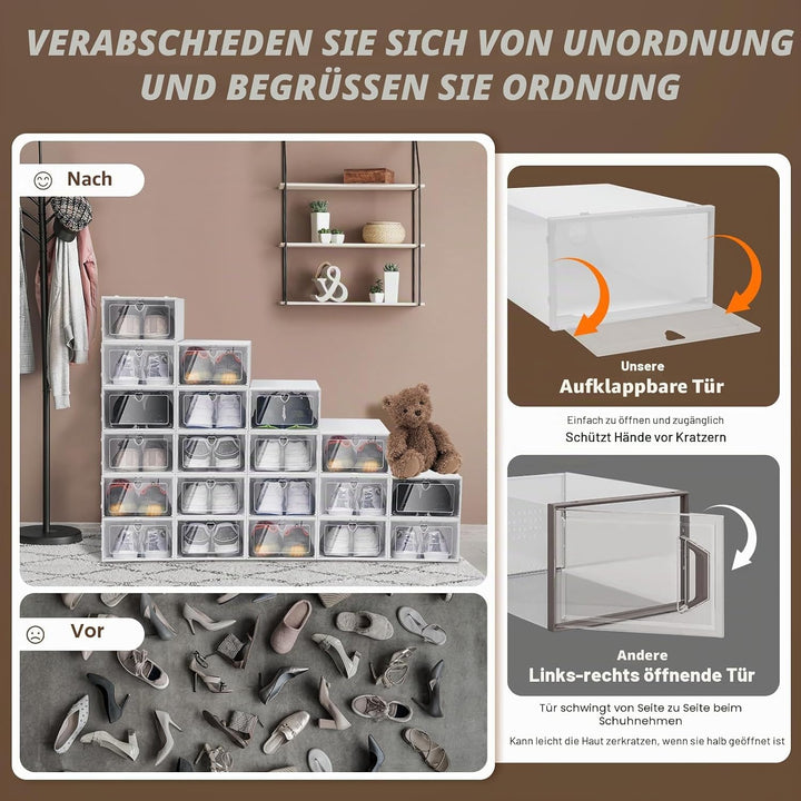 Schuhboxen 20 Stück Schuhboxen Stapelbar Transparent Schuhorganizer PP Schuhbox mit Herz Belüftungsl