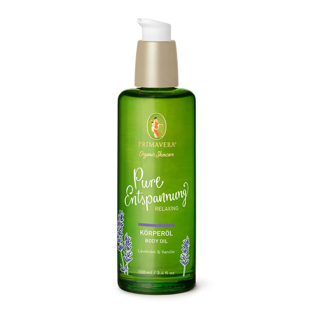PRIMAVERA Pure Entspannung Körperöl 100 ml – Naturkosmetik – Lavendel, Vanille Duft – beruhigend, pf