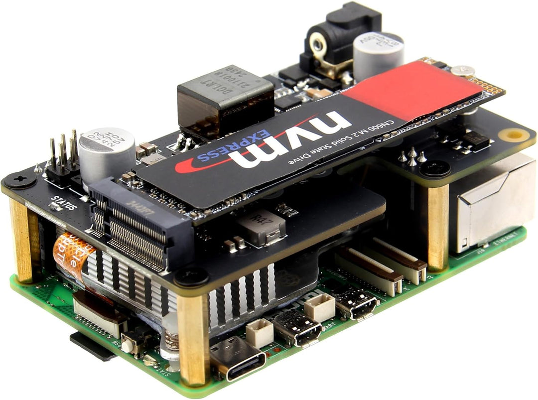 Geekworm X1012 PCIe to M.2 NVMe SSD HAT Support PoE for Raspberry Pi 5 | PoE Power Input (802.3af/at
