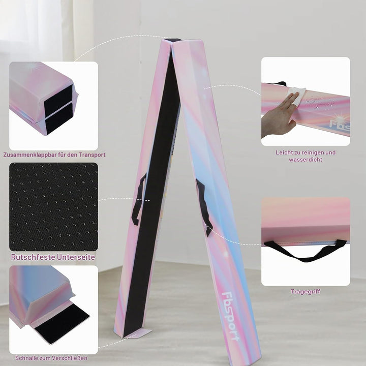 FBSPORT Schwebebalken Kinder, PU-Leder Faltbarer Balken Turnen Balance Beam Klappbarer Turnbalken Gy