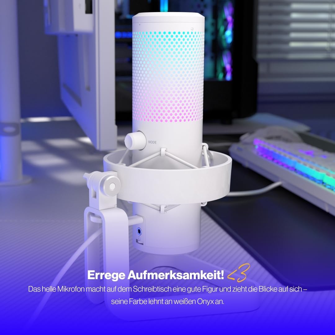 ENDORFY AXIS Streaming Onyx White, hochwertiges Mikrofon mit Kugelcharakteristik, RGB-Hintergrundbel