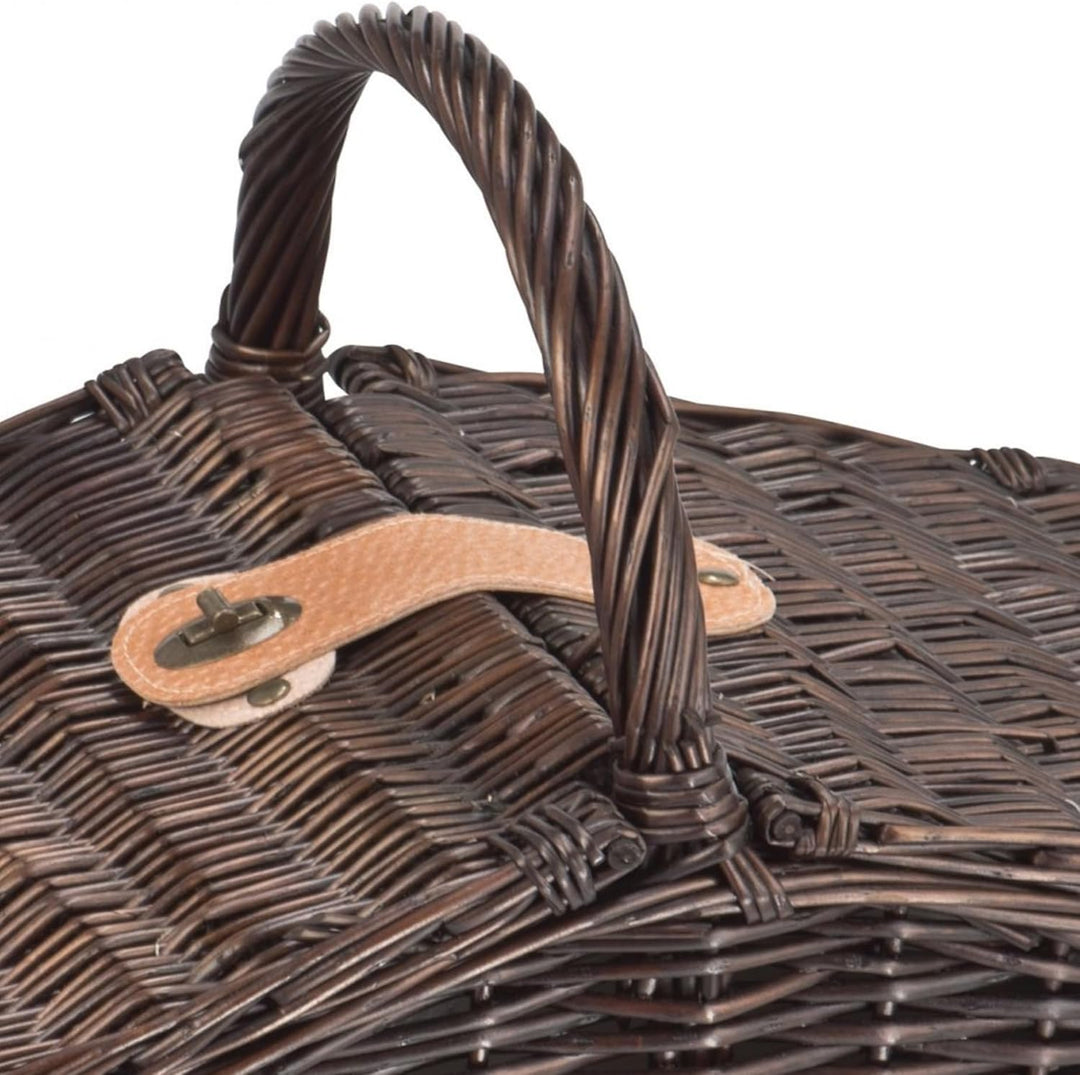 Picknickkorb aus Weidengeflecht für 2 Personen mit Porzellangeschirr, Kunststoffgläsern und Kühlfach