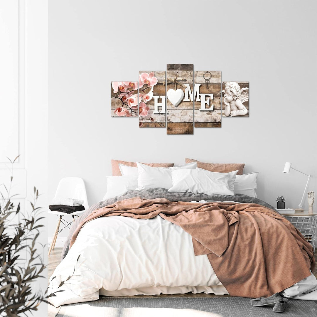 Runa Art Bild Wohnzimmer Home 5 Teilig Holzoptik Beige Rosa Wandbilder auf Vlies Leinwand 031053a