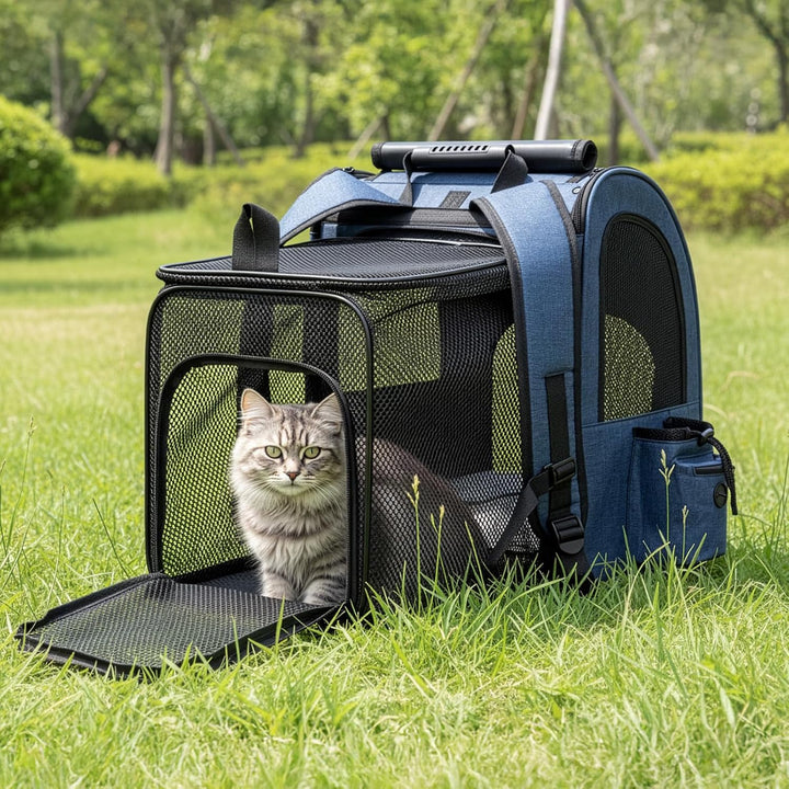 Erweiterbarer Haustier-Rucksackträger für Katzen & Hunde, Atmungsaktiver Katzen-Rucksackträger mit P