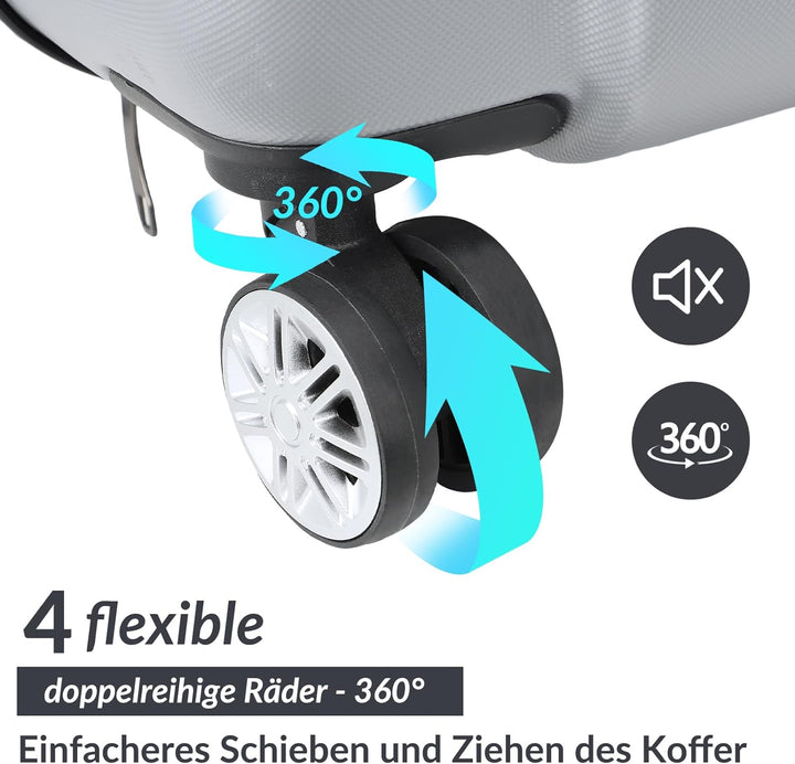 JOROBURO Kofferset 3 Teilig, ABS Hartschalenkoffer Set,Trolley Koffer mit 4 x 360°Drehbaren Rollen u