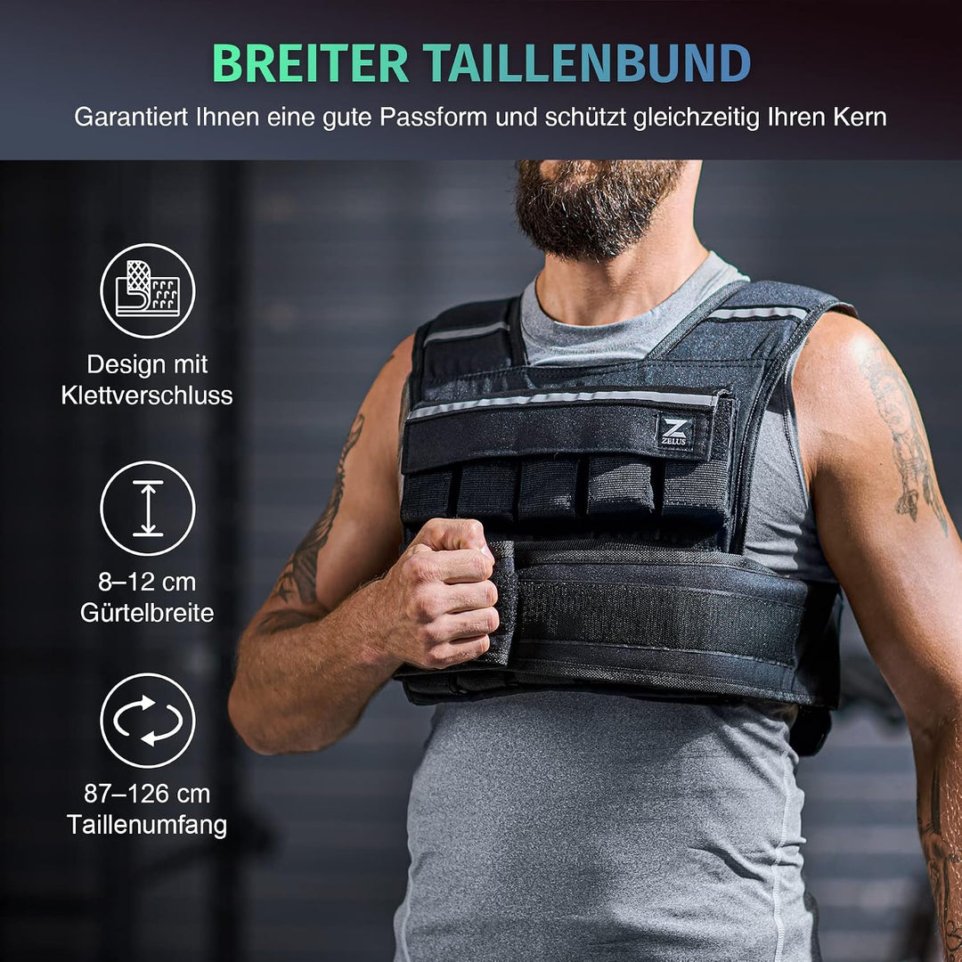 ZELUS Gewichtsweste Verstellbar 0,5-10,5kg / 0,5-20,5kg Trainingweste mit 20 Einstellbaren Gewichten