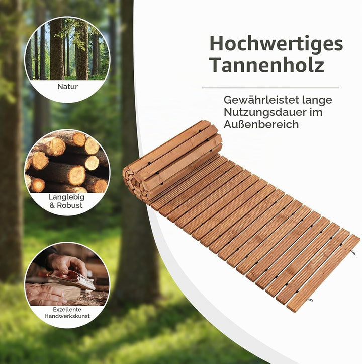 SOARS Rollweg, Gartenweg aus Tannenholz mit Tragegriff &amp; Metalldraht, Gartentritt, Gehweg, Holztritt