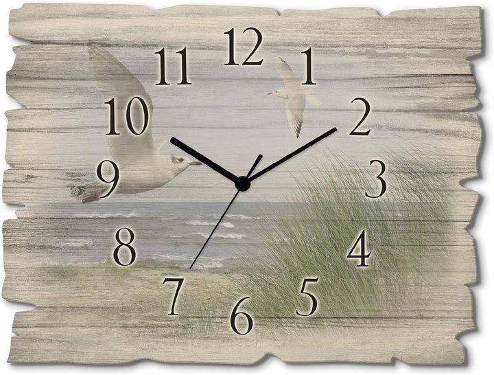 ARTLAND Wanduhr ohne Tickgeräusche aus Holz Quarzuhr 40x30 cm Rechteckig Lautlos Strand Meer Nordsee