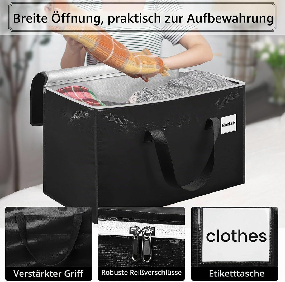 Withosent 100L Aufbewahrungstasche Gross Gewebt, 10er Wasserdicht Umzugstaschen mit Reissverschluss