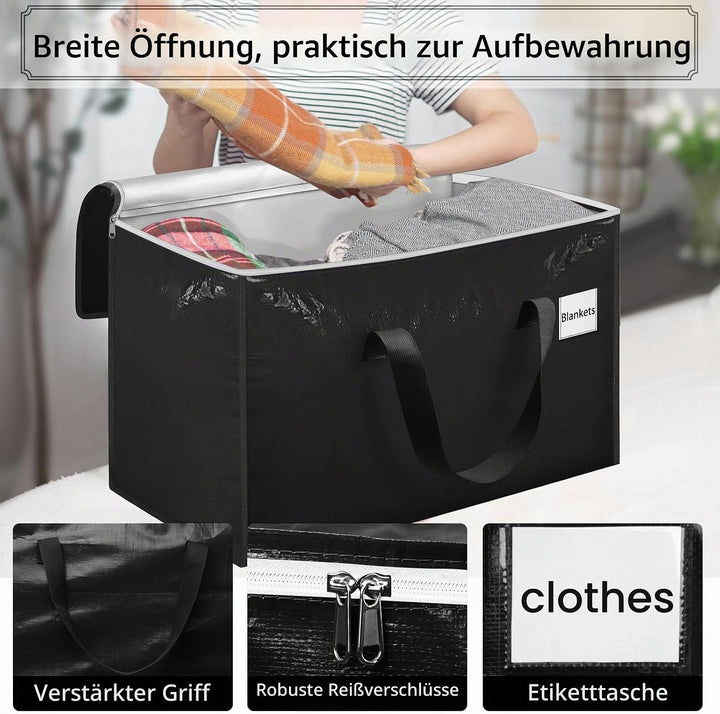 Withosent 100L Aufbewahrungstasche Gross Gewebt, 10er Wasserdicht Umzugstaschen mit Reissverschluss