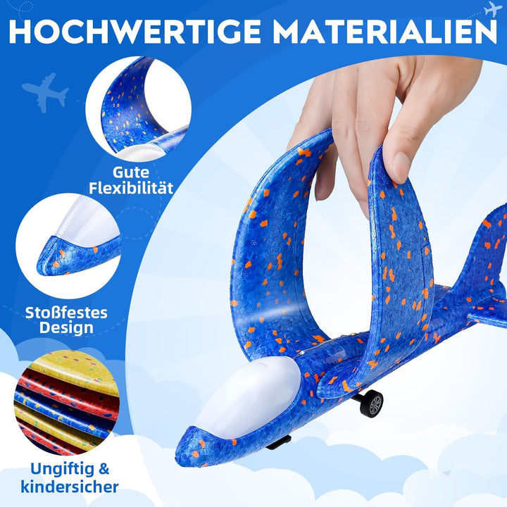Winstico Geschenk Spielzeug Flugzeug für 5 Jahre Kinder: 2er Pack Flugzeug-Werfer-Spielzeug mit 4er