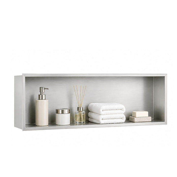 Wandnische Dusche Edelstahl,Duschnische Lagerung 30x90cm,Nickelfarbe | Wandnische mit zwei Zwischenb