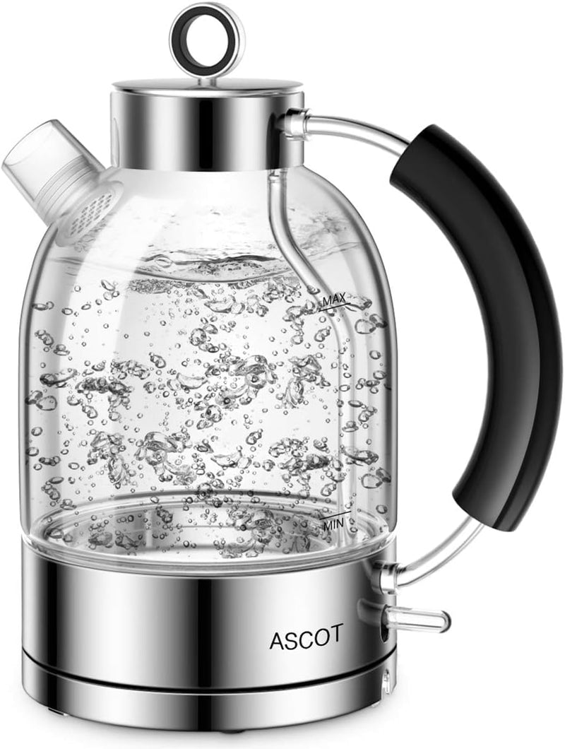 ASCOT Wasserkocher Glas, Elektrischer Wasserkocher Geschenke für Männer/Frauen/Familie 1,5L Schnellk