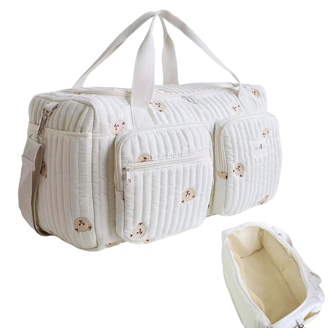 1 x gesteppte Wickeltasche, grosses Fassungsvermögen, Teddybär-Muster, niedliche Reisetasche, tragba