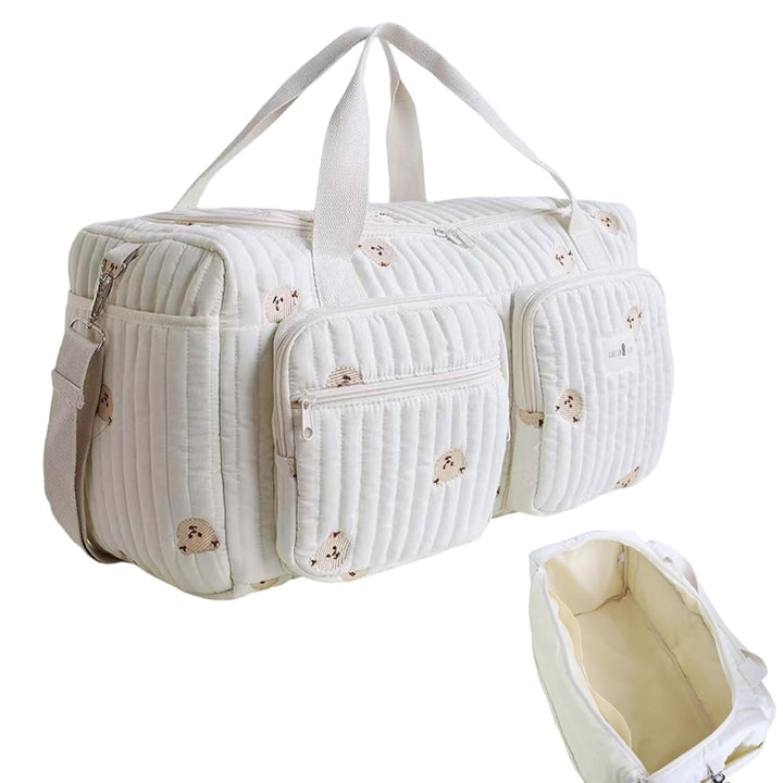 1 x gesteppte Wickeltasche, grosses Fassungsvermögen, Teddybär-Muster, niedliche Reisetasche, tragba